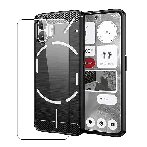 SDTEK Hülle Kompatibel mit Nothing Phone 2, Schutzhülle 360 Protection Karbon Cover Mit Schutzfolie Glas Displayschutz Case Handyhülle von SDTEK