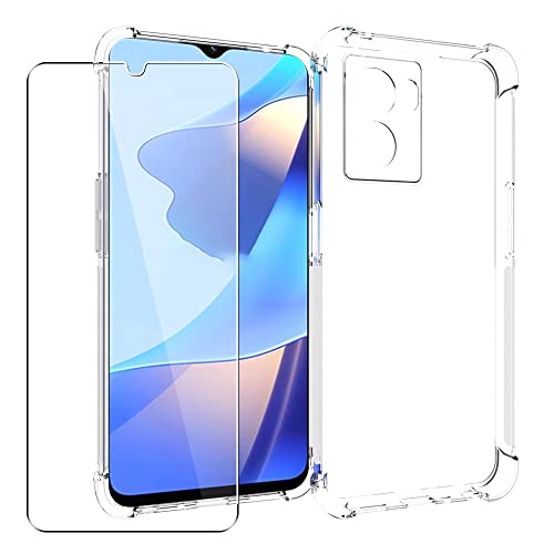 SDTEK Hülle Kompatibel mit Oppo A57 5G / A77 5G, Soft Gel Clear Cover [Airbag Corners] + Displayschutzfolie Aus Gehärtetem Glas von SDTEK