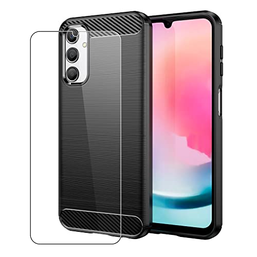 SDTEK Hülle Kompatibel mit Samsung Galaxy A24 4G, Schutzhülle 360 Protection Karbon Cover Mit Schutzfolie Glas Displayschutz Case Handyhülle von SDTEK