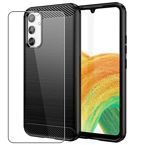 SDTEK Hülle Kompatibel mit Samsung Galaxy A34 5G, Schutzhülle 360 Protection Karbon Cover Mit Schutzfolie Glas Displayschutz Case Handyhülle von SDTEK