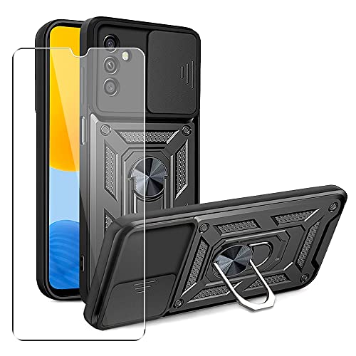 SDTEK Hülle Kompatibel mit Samsung Galaxy M13, Handyhülle Kameraobjektivschutz, Ständer, Magnetringhalter Glas Displayschutzfolie (Schwarz) von SDTEK