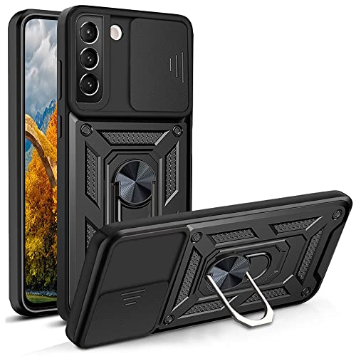 SDTEK Hülle Kompatibel mit Samsung Galaxy S22+ Plus 5G, Robustes, Robustes Cover Mit Kameraobjektivschutz Integriertem Magnetringhalter (Schwarz) von SDTEK