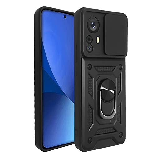 SDTEK Hülle Kompatibel mit Xiaomi 12 Pro, Robustes, Robustes Cover Mit Kameraobjektivschutz Integriertem Magnetringhalter (Schwarz) von SDTEK