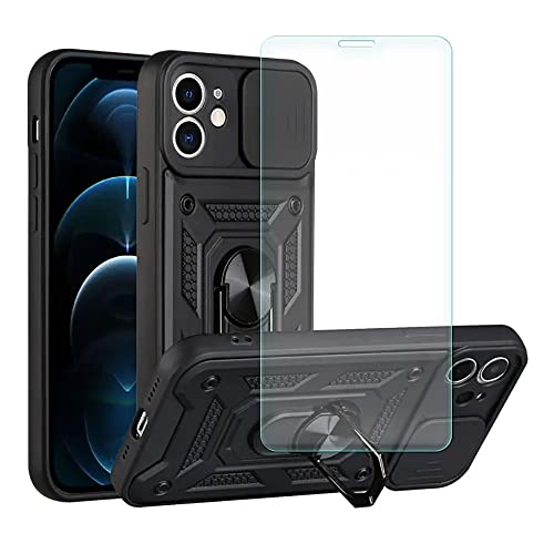 SDTEK Hülle Kompatibel mit iPhone 11, Handyhülle Kameraobjektivschutz, Ständer, Magnetringhalter Glas Displayschutzfolie (Schwarz) von SDTEK