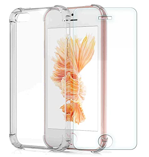 SDTEK Hülle Kompatibel mit iPhone SE (2016-2019) 5 5s, Soft Gel Clear Cover [Airbag Corners] + Displayschutzfolie Aus Gehärtetem Glas von SDTEK