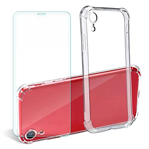 SDTEK Hülle Kompatibel mit iPhone XR, Soft Gel Clear Cover [Airbag Corners] + Displayschutzfolie Aus Gehärtetem Glas von SDTEK