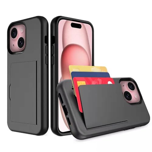 SDTEK Soft Case Kompatibel mit iPhone 15, Cover Mit Kreditkartenfächer (Schwarz) von SDTEK