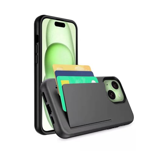 SDTEK Soft Case Kompatibel mit iPhone 15 Plus, Cover Mit Kreditkartenfächer (Schwarz) von SDTEK