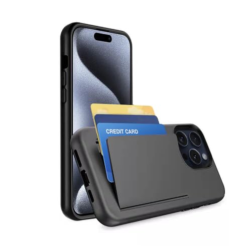 SDTEK Soft Case Kompatibel mit iPhone 15 Pro, Cover Mit Kreditkartenfächer (Schwarz) von SDTEK