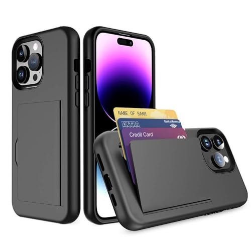 SDTEK Soft Case Kompatibel mit iPhone 15 Pro Max, Cover Mit Kreditkartenfächer (Schwarz) von SDTEK