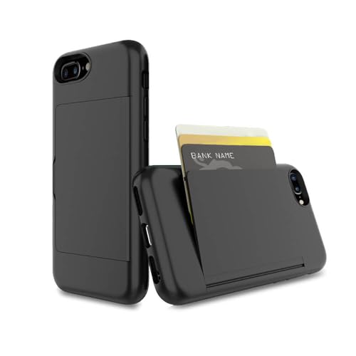 SDTEK Soft Case Kompatibel mit iPhone 6+ / 7+ / 8+ Plus, Cover Mit Kreditkartenfächer (Schwarz) von SDTEK