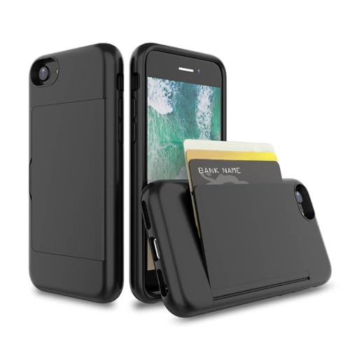 SDTEK Soft Case Kompatibel mit iPhone SE 2022/2020, iPhone 7/8 / 6s / 6, Cover Mit Kreditkartenfächer (Schwarz) von SDTEK