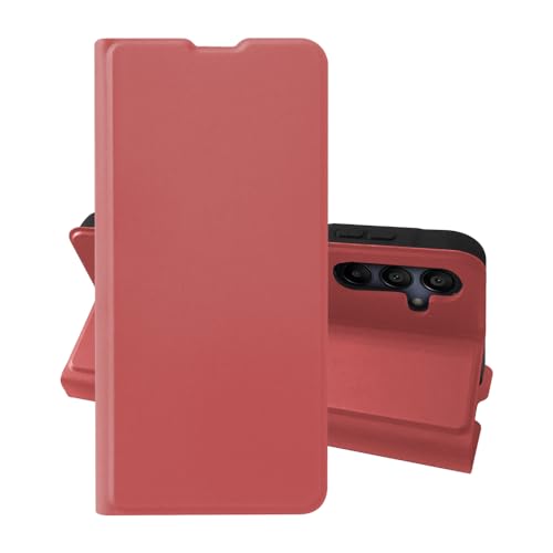 SDTEK für Samsung Galaxy A15 Hülle Volle Leder Schutz Klapphülle Kartenfach, Magnetverschluss, Ständer Kameraschutz (Red) von SDTEK