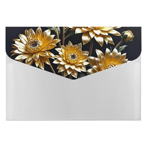 Dateiordner 6 Taschen Kunststoff Goldene Blumen auf Schwarz Gedruckt Ordner Dateiordner Brief Größe Tragbare Ordner Archivieren Organizer von SDTKLHW