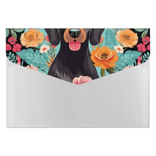 Dateiordner 6 Taschen Kunststoff Hund Blumen Gedruckt Ordner Dateiordner Brief Größe Tragbare Ordner Archivieren Organizer von SDTKLHW
