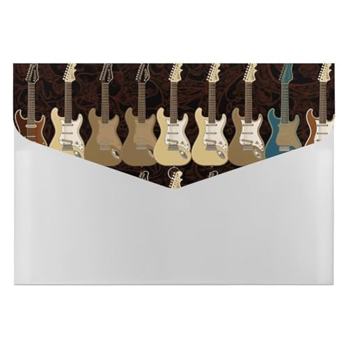 Dateiordner 6 Taschen Kunststoff Kunst Gitarre Muster Gedruckt Ordner Dateiordner Brief Größe Tragbare Ordner Filing Organizer von SDTKLHW
