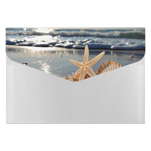 Dateiordner 6 Taschen Kunststoff Muscheln am Strand Gedruckt Ordner Dateiordner Brief Größe Tragbare Ordner Archivieren Organizer von SDTKLHW