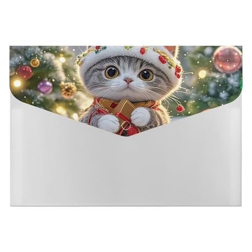 Dateiordner 6 Taschen Kunststoff Nette Katze Singen Weihnachten Carols Gedruckt Ordner Dateiordner Brief Größe Tragbare Ordner Filing Organizer von SDTKLHW