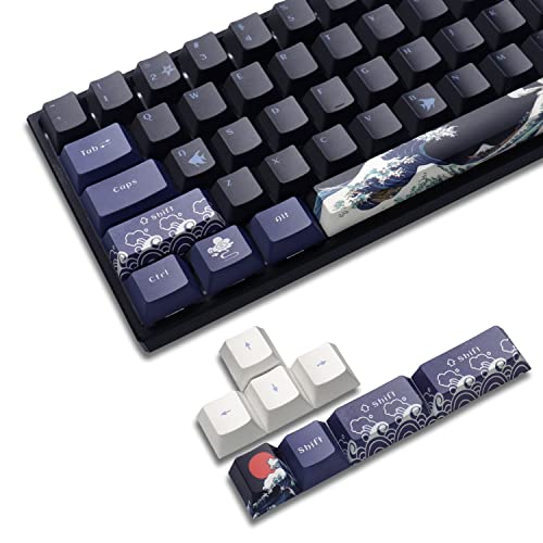 PBT Keycaps 60 Prozent, Great Wave Off Kanagawa Japanische Tastenkappen, DYE-Sub Custom Keycaps Set, Cherry Profile Keycaps für 61/64/66/68 Cherry Gateron MX Switches Mechanische Tastatur, 78 von SDYZ