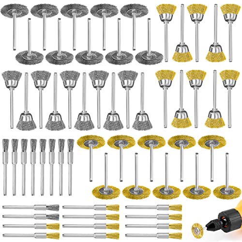 SDwfxd 60 Stück Drahtbürsten Set, Messing Drahtbürste Bohrmaschine für Bohrmaschine/Akkuschrauber, Abtragen von Rost, Reinigen, Entkalken und Polieren von SDwfxd