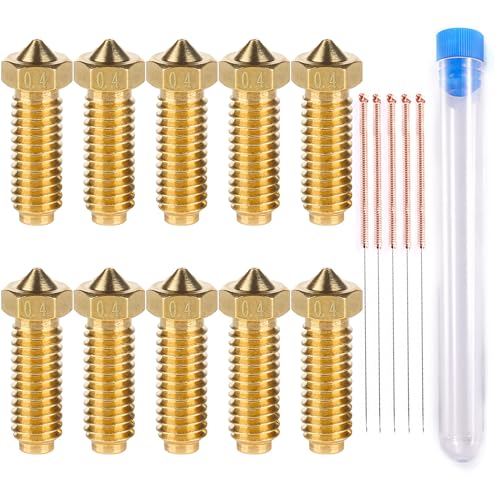 SEABABOO 3D Drucker Düse Drucker Messingdüsen Drucker Nozzle Für 0.4Mm Messing Düsen10 Stück Mit Düsenreiniger Tool 3D Drucker Teile 3D Printer Accessories für Kobra 2 (0.4MM) von SEABABOO