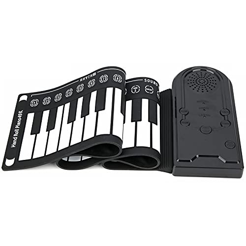 49 Tasten Aufrollbares Klavier Tragbar Faltbar Silikon Klaviertastatur Eingebauter Lautsprecher für Anfänger (Schwarz) von SEAFRONT