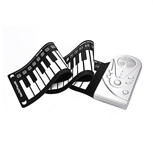 49 Tasten Aufrollbares Klavier Tragbar Faltbar Silikon Klaviertastatur Eingebauter Lautsprecher für Anfänger (Silber) von SEAFRONT