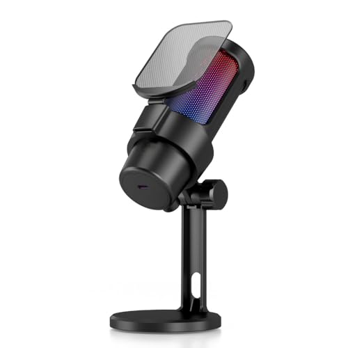 SEAFRONT Gaming USB -Mikrofon 192 KHz/48 -Bit -HD -Audio RGB Lighting Einstellbares Computer -Computer -Mikrofon mit Stativständer für Streaming (Schwarz/Rosa/Weiß) (Black) von SEAFRONT