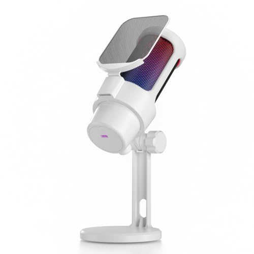 SEAFRONT Gaming USB -Mikrofon 192 KHz/48 -Bit -HD -Audio RGB Lighting Einstellbares Computer -Computer -Mikrofon mit Stativständer für Streaming (Schwarz/Rosa/Weiß) (White) von SEAFRONT