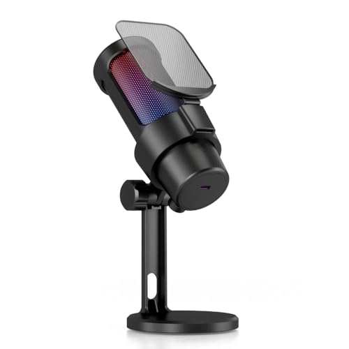 SEAFRONT Gaming -USB -Mikrofon mit RGB -Beleuchtung in der Soundkarte EIN Touch Mute Mic Zum Streaming von Audioaufnahmen (schwarz/rosa/weiß) (Black) von SEAFRONT