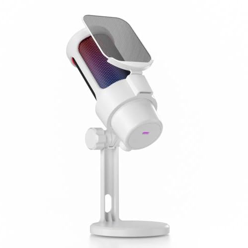 SEAFRONT Gaming -USB -Mikrofon mit RGB -Beleuchtung in der Soundkarte EIN Touch Mute Mic Zum Streaming von Audioaufnahmen (schwarz/rosa/weiß) (White) von SEAFRONT