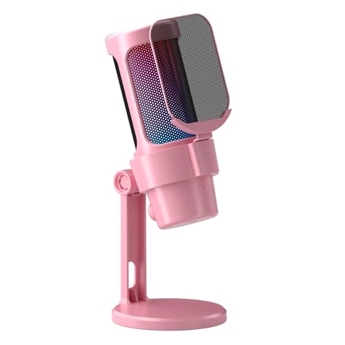 SEAFRONT USB -Gaming -Mikrofon -Kit RGB -Beleuchtung mit Stativ für Computer, Streaming, Singen, Omnidirectional PC -Mikrofon, Plug & Play, Eingebaute Hochwertige Soundkarte (PINK) von SEAFRONT