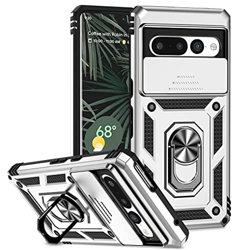 SEAHAI Hülle für Google Pixel 7 Pro, Militär Robust Handyhülle Outdoor Stoßfest Silikon TPU + PC Handy Case Schutzhülle mit Kameraschutz und 360 Grad Ring Ständer - Silber von SEAHAI