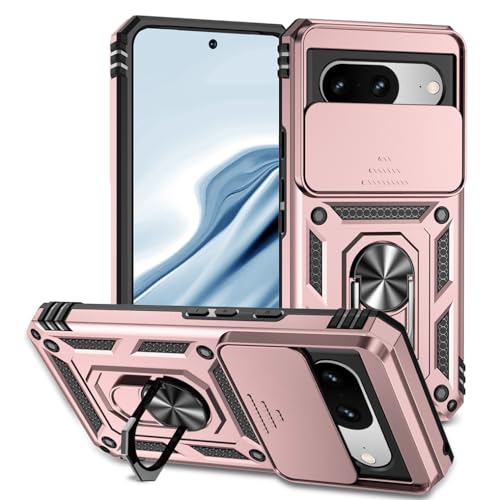 SEAHAI Hülle für Google Pixel 8, Militär Robust Handyhülle Outdoor Stoßfest Silikon TPU + PC Handy Case Schutzhülle mit Kameraschutz und 360 Grad Ring Ständer - Roségold von SEAHAI