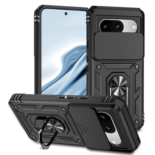 SEAHAI Hülle für Google Pixel 8, Militär Robust Handyhülle Outdoor Stoßfest Silikon TPU + PC Handy Case Schutzhülle mit Kameraschutz und 360 Grad Ring Ständer - Schwarz von SEAHAI