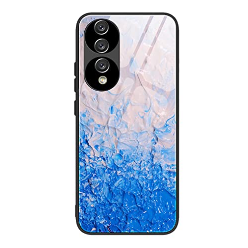 SEAHAI Hülle für Honor 70, Ultradünne Gehärtetem Glas Zurück & Weich Silikon TPU Rahmen Handyhülle Glänzend Marmor Case Stoßfest Schutzhülle, Blaue Scherbe von SEAHAI