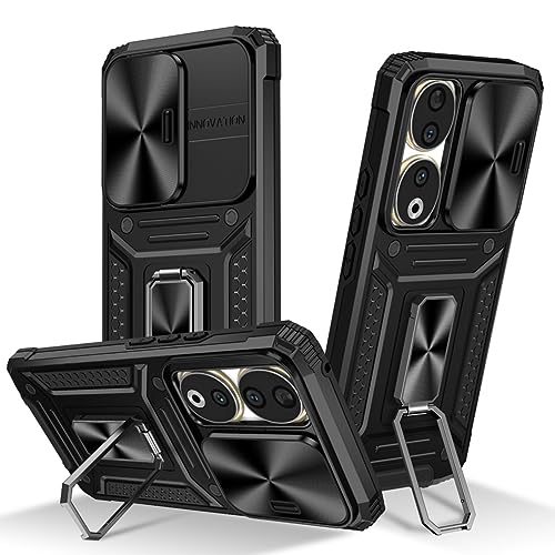 SEAHAI Hülle für Honor 90 5G, Militär Robust Handyhülle Stoßfest Silikon TPU + PC Handy Case Schutzhülle mit Kameraschutz und Stabilem Faltbar Ständer - Schwarz von SEAHAI