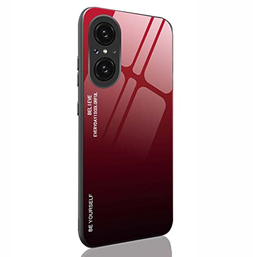 SEAHAI Hülle für Huawei nova 9 SE, Ultradünne Gehärtetem Glas Zurück & Weich Silikon TPU Rahmen Handyhülle Farbverlauf Farbe Case Stoßfest Schutzhülle, Elegantes Rot von SEAHAI