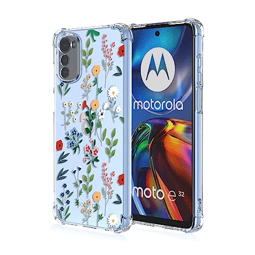 SEAHAI Hülle für Motorola Moto E32 / Moto E32S, Bunte Schön Blumen Ultra Dünn Transparent Handyhülle Weich Silikon TPU Bumper Stoßfest Case Schutzhülle - Bunt von SEAHAI