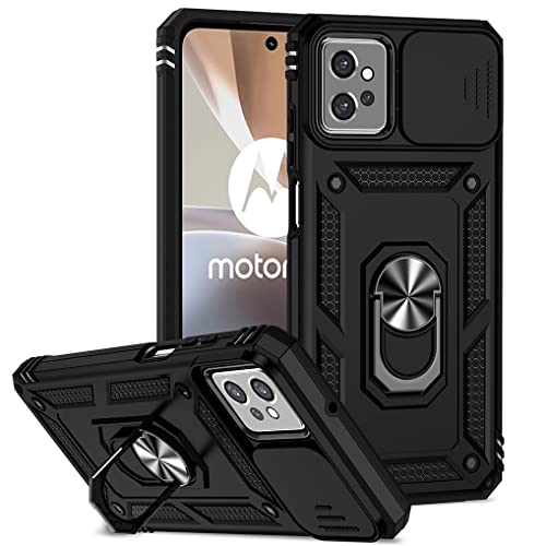 SEAHAI Hülle für Motorola Moto G32, Militär Robust Handyhülle Outdoor Stoßfest Silikon TPU + PC Handy Case Schutzhülle mit Kameraschutz und 360 Grad Ring Ständer - Schwarz von SEAHAI