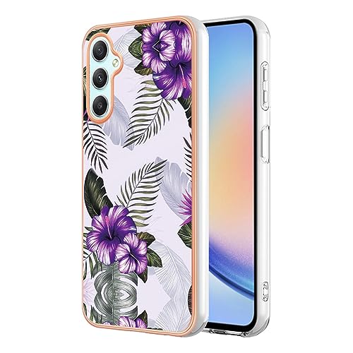 SEAHAI Hülle für Samsung Galaxy A14 5G, Bunte Muster Ultra Dünn Glänzend Weich Silikon TPU Stoßfest Handyhülle Cover Flexibel Handytasche Schutzhülle - Lila Blume von SEAHAI