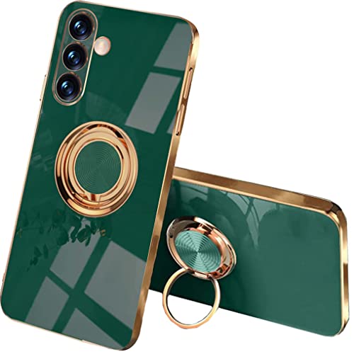 SEAHAI Hülle für Samsung Galaxy A34 5G, Galvanik Phnom Penh Design Ultra Dünn Glänzend Weich Silikon TPU Stoßfest Handyhülle Cover Schutzhülle mit 360 Grad Ring Ständer, Dunkelgrün von SEAHAI