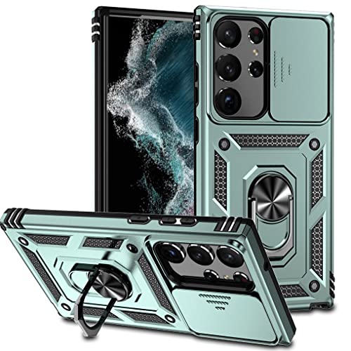 SEAHAI Hülle für Samsung Galaxy S23 Ultra 5G, Militär Robust Handyhülle Outdoor Stoßfest Silikon TPU + PC Handy Case Schutzhülle mit Kameraschutz und 360 Grad Ring Ständer - Grün von SEAHAI