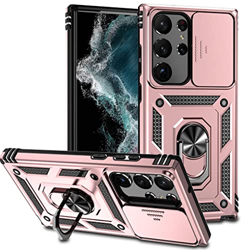 SEAHAI Hülle für Samsung Galaxy S23 Ultra 5G, Militär Robust Handyhülle Outdoor Stoßfest Silikon TPU + PC Handy Case Schutzhülle mit Kameraschutz und 360 Grad Ring Ständer - Roségold von SEAHAI