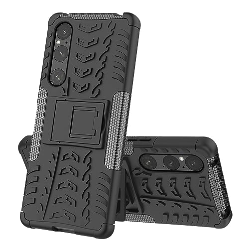 SEAHAI Hülle für Sony Xperia 1 V, Militärstandard Strapazierfähig Robust Handyhülle Outdoor Stoßfest Handy Case Schutzhülle mit Stabilem Ständer - Schwarz von SEAHAI