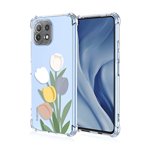 SEAHAI Hülle für Xiaomi 11 Lite 5G NE/Xiaomi Mi 11 Lite (4G/5G), Bunte Schön Muster Ultra Dünn Transparent Handyhülle Weich Silikon TPU Bumper Stoßfest Case Schutzhülle - Tulpe von SEAHAI