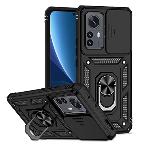 SEAHAI Hülle für Xiaomi 12T Pro 5G / Xiaomi 12T 5G, Militär Robust Handyhülle Outdoor Stoßfest Silikon TPU + PC Handy Case Schutzhülle mit Kameraschutz und 360 Grad Ring Ständer - Schwarz von SEAHAI