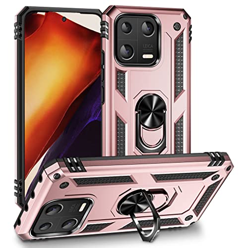 SEAHAI Hülle für Xiaomi 13, Militär Strapazierfähig Robust Handyhülle Outdoor Stoßfest Silikon TPU + PC Handy Case Schutzhülle mit 360 Grad Ring Ständer - Roségold von SEAHAI