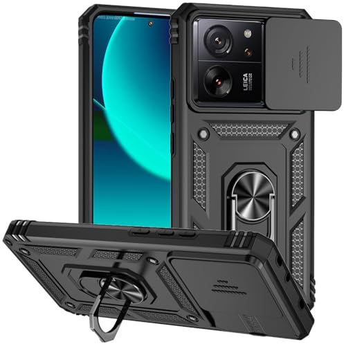 SEAHAI Hülle für Xiaomi 13T 5G / Xiaomi 13T Pro 5G, Militär Robust Handyhülle Outdoor Stoßfest Silikon TPU + PC Handy Case Schutzhülle mit Kameraschutz und 360 Grad Ring Ständer - Schwarz von SEAHAI