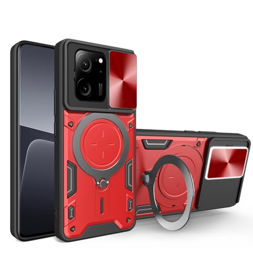 SEAHAI Hülle für Xiaomi 13T 5G / Xiaomi 13T Pro 5G, [Militärische Stoßfest Case] Ultra Dünn PC Schutzhülle Cool Stil Handyhülle mit Kameraschutz und Metall Ring Magnetisch Ständer - Rot von SEAHAI